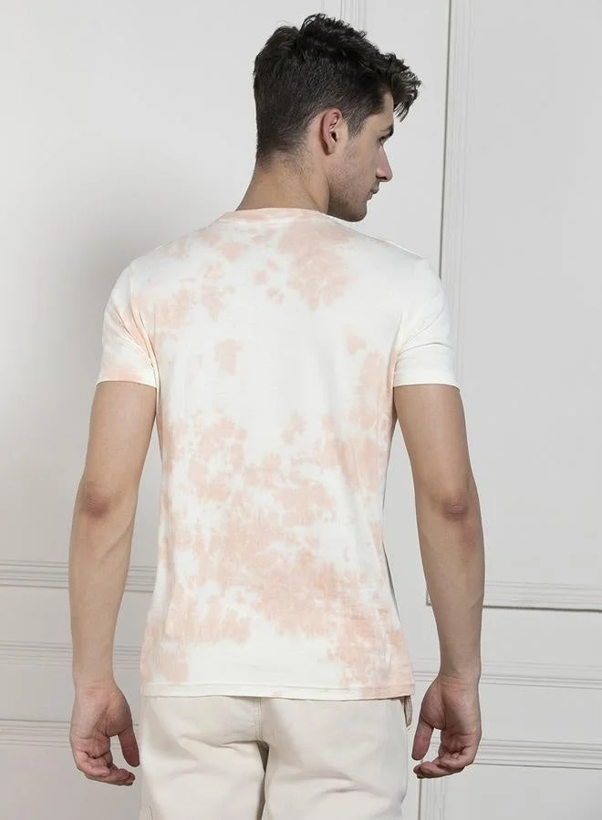 Dennis Lingo Regular Fit Peach Cotton Round Neck T-Shirt