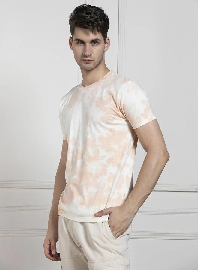 Dennis Lingo Regular Fit Peach Cotton Round Neck T-Shirt