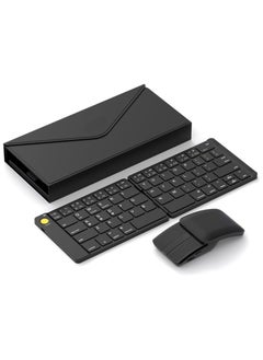 Wireless Foldable Portable Keyboard Mouse Combo: Bluetooth Ultra Slim Travel Keyboard and 2-in-1 Sliding Mouse with Stand Case, Compatible with iPad iMac iPhone Windows Android