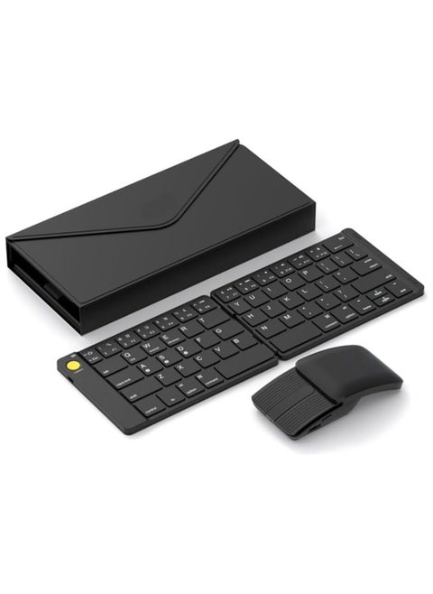 Wireless Foldable Portable Keyboard Mouse Combo: Bluetooth Ultra Slim Travel Keyboard and 2-in-1 Sliding Mouse with Stand Case, Compatible with iPad iMac iPhone Windows Android