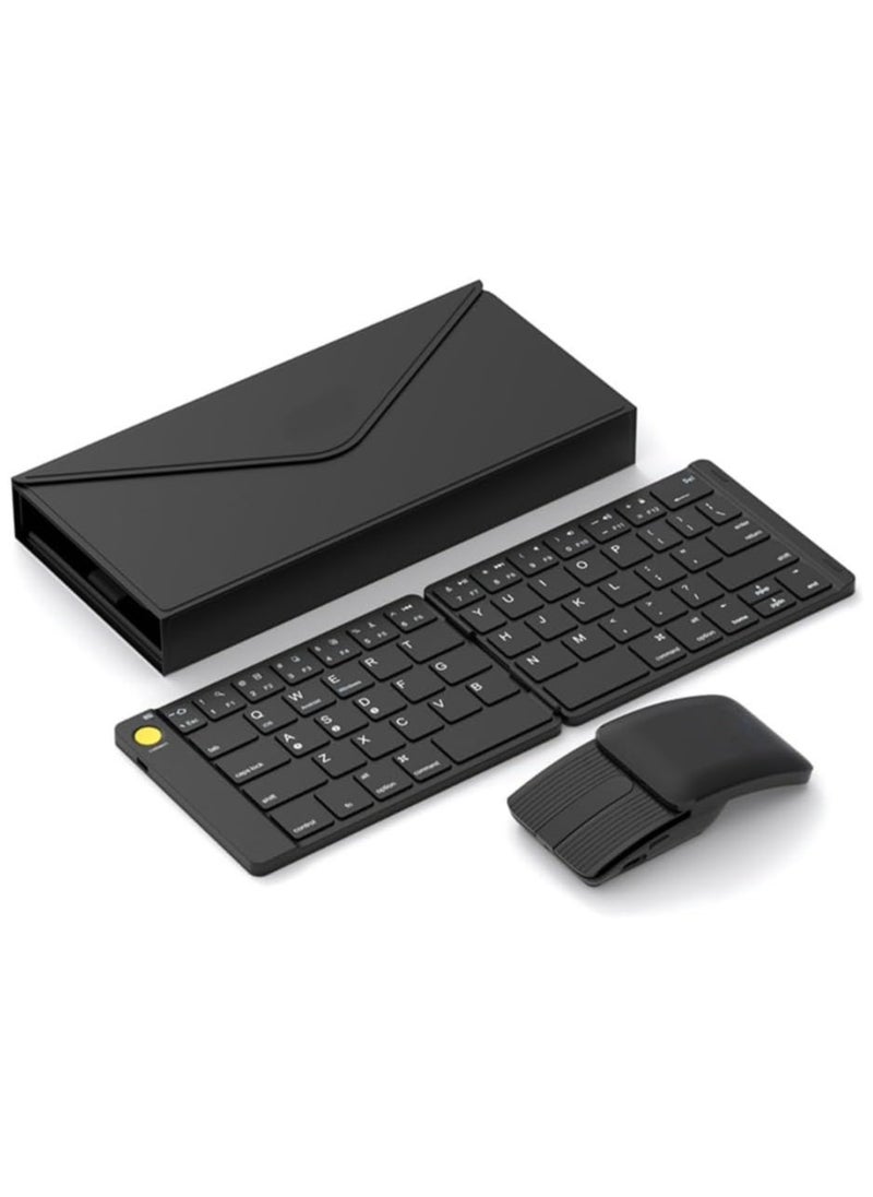 Generic - Wireless Foldable Portable Keyboard Mouse Combo: Bluetooth Ultra Slim Travel Keyboard and 2-in-1 Sliding Mouse with Stand Case, Compatible with iPad iMac iPhone Windows Android - Image 1