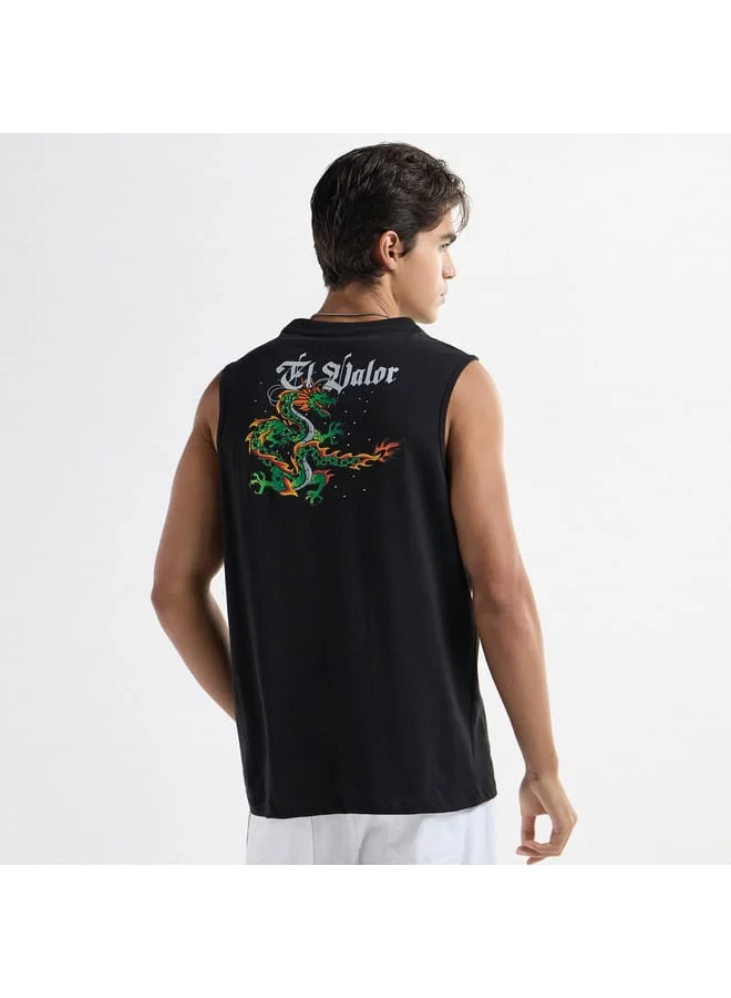 Splash FAV Dragon Print Sleeveless T-shirt with Crew Neck