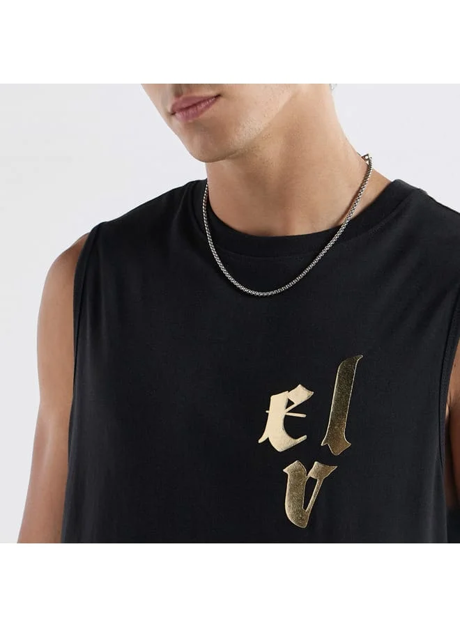 Splash FAV Dragon Print Sleeveless T-shirt with Crew Neck