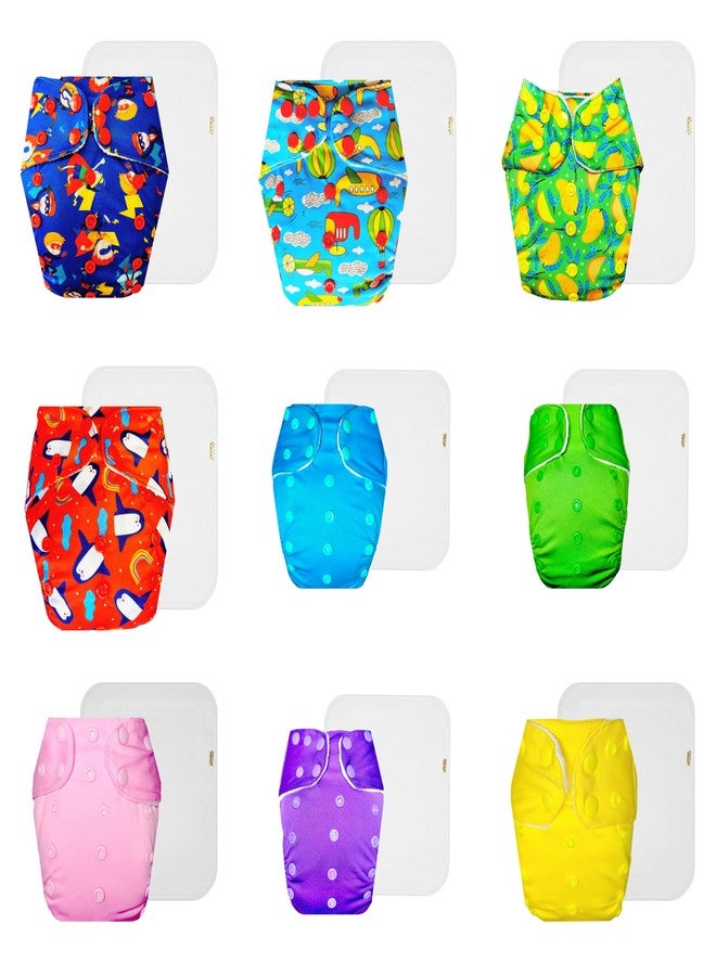 Dumbledo Premium Cloth Diaper with Cotton Insert (Pack of 9) | Dry Feel and Comfortable | 6-Layer Absorbent Pad | Travel Friendly | Everyday Diapering Essential | 3 Months - 3 Years | Unisex Baby - Image 1