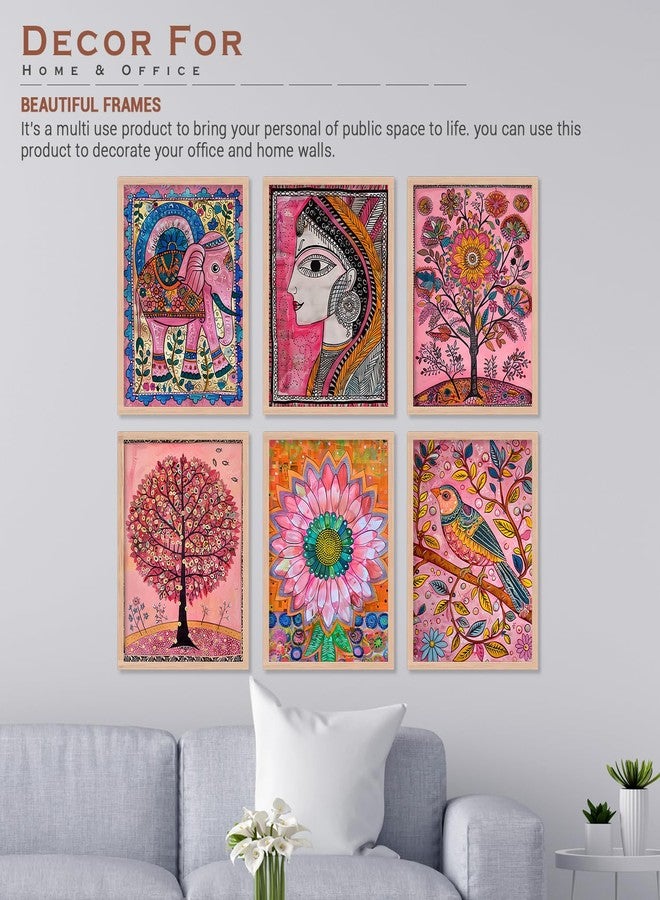 ARTELLY Madhubani Paintings For Home Living Room Bedroom - Pichwai Painting For Wall Decoration - Traditional Indian Big Size Frames For Office Wall Decor (Set of 6) (Wall Art 9, 13x17 inch) - Image 3