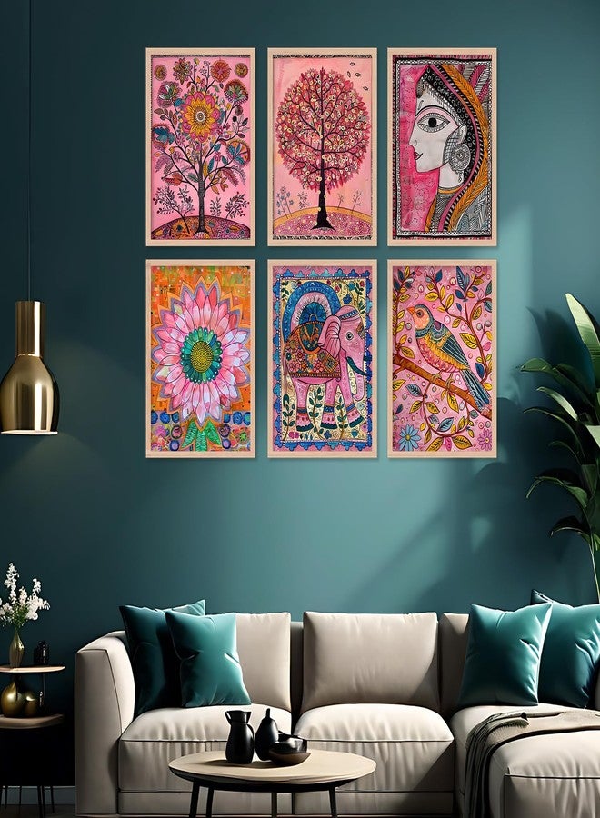 ARTELLY Madhubani Paintings For Home Living Room Bedroom - Pichwai Painting For Wall Decoration - Traditional Indian Big Size Frames For Office Wall Decor (Set of 6) (Wall Art 9, 13x17 inch) - Image 4