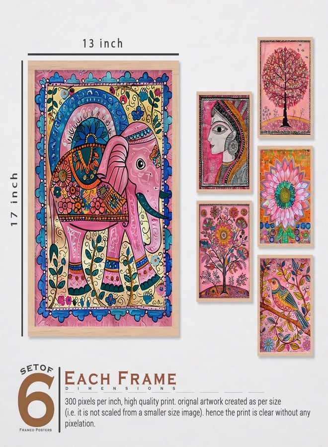 ARTELLY Madhubani Paintings For Home Living Room Bedroom - Pichwai Painting For Wall Decoration - Traditional Indian Big Size Frames For Office Wall Decor (Set of 6) (Wall Art 9, 13x17 inch) - Image 2