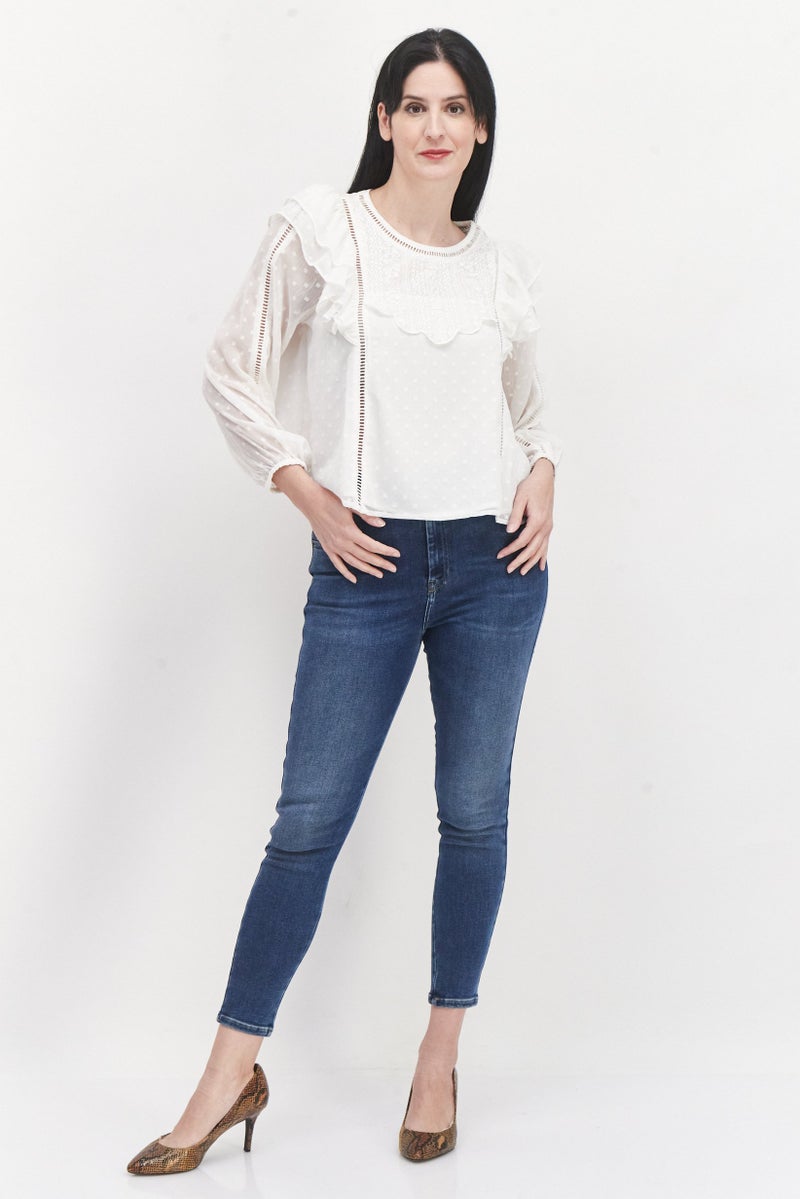 Miss Selfridge Women Petite Round Neck Long Sleeve Embroidered Blouse, Ivory - Image 3