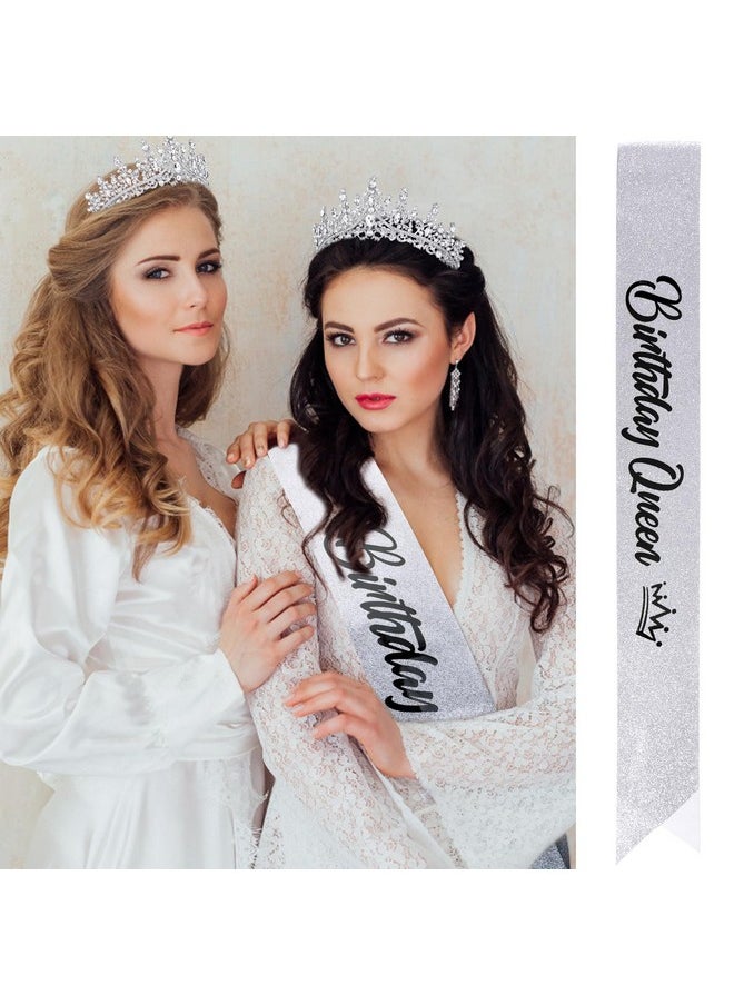 Velscrun VELSCRUN Silver Crystal Birthday Queen Tiara Crowns for Women Girls Birthday Queen Headband Sash Elegant Princess Crown with Combs Hair Accessories Happy Birthday Party Decorations Mom Birthday Gift  - Image 2
