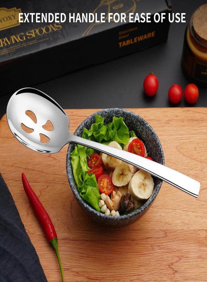 KEYOXY Large Serving Spoons, 4 Pieces Large Stainless Steel Serving Spoons Set Includes 2 Large Serving Spoons,2 Large Slotted Spoons. Serving Spoons for Parties, Dishwasher Safe, 9.2-Inch - Image 5