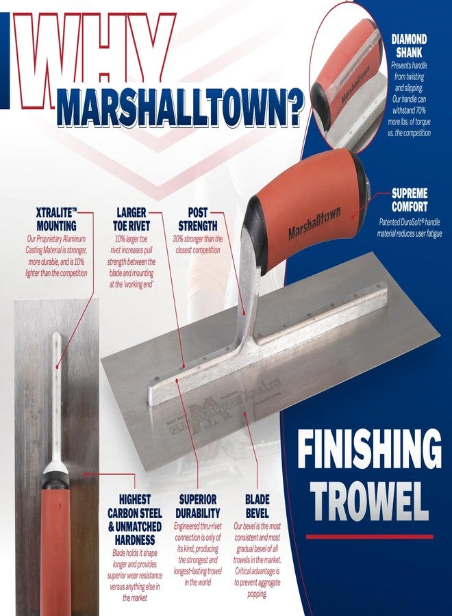 MARSHALLTOWN High Carbon Steel Finishing Trowel, Concrete, Masonry and Drywall Finishing Tool, Made in the USA, MXS245DC - Image 5