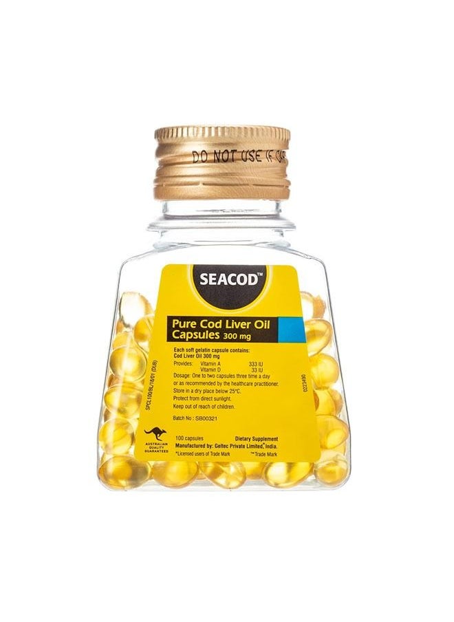 SEACOD Pure Cod Liver Oil Capsules 300 mg 100 capsules  - Image 1