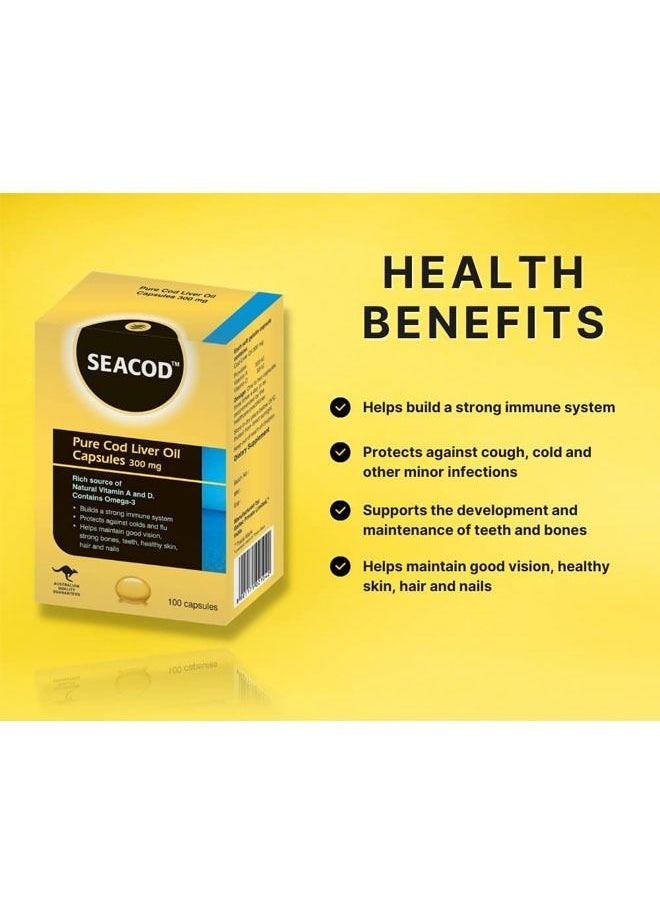 SEACOD Pure Cod Liver Oil Capsules 300 mg 100 capsules  - Image 3