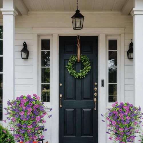 GhuaH 3 Pcs Artificial Hanging Flowers for Outdoors Spring Summer Purple Faux Silk Daisy Flowers UV Resistant Fake Plants Eucalyptus Realistic for Outside Home Indoor Planter Porch Garden Yard Decor - Image 3