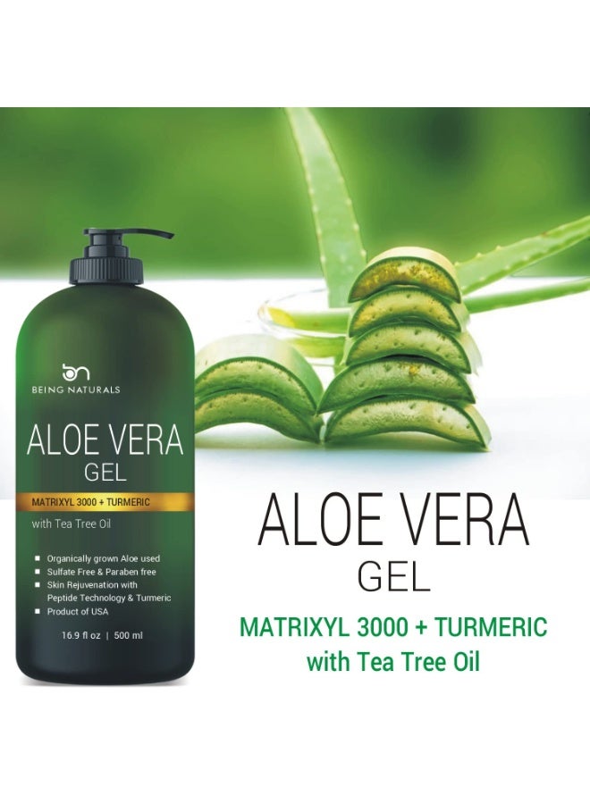 Being Naturals Aloe vera Gel - from 100% Pure Organic Aloe Infused with Matrixyl 3000 (Peptides), Turmeric - Natural Raw Moisturizer for Face, Body, Hair. Perfect for Sunburn, Acne, Razor Bumps 16.9 fl oz - Image 4