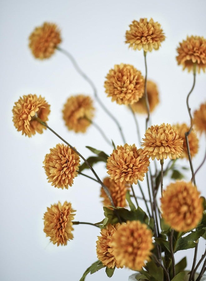 DuHouse 6pcs Artificial Flowers Faux Silk Pompon Mum,Silk Small Mini Chrysanthemum Ball with Stems for DIY Bouquets Centerpieces Vase Home Table Kitchen Decorations(Vintage Yellow) - Image 2