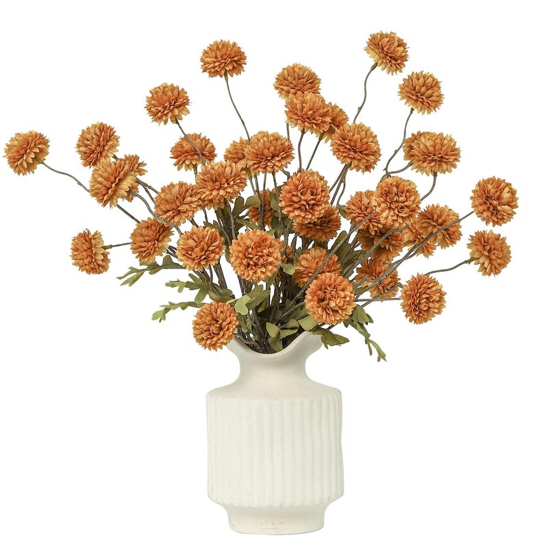 DuHouse 6pcs Artificial Flowers Faux Silk Pompon Mum,Silk Small Mini Chrysanthemum Ball with Stems for DIY Bouquets Centerpieces Vase Home Table Kitchen Decorations(Vintage Yellow) - Image 1