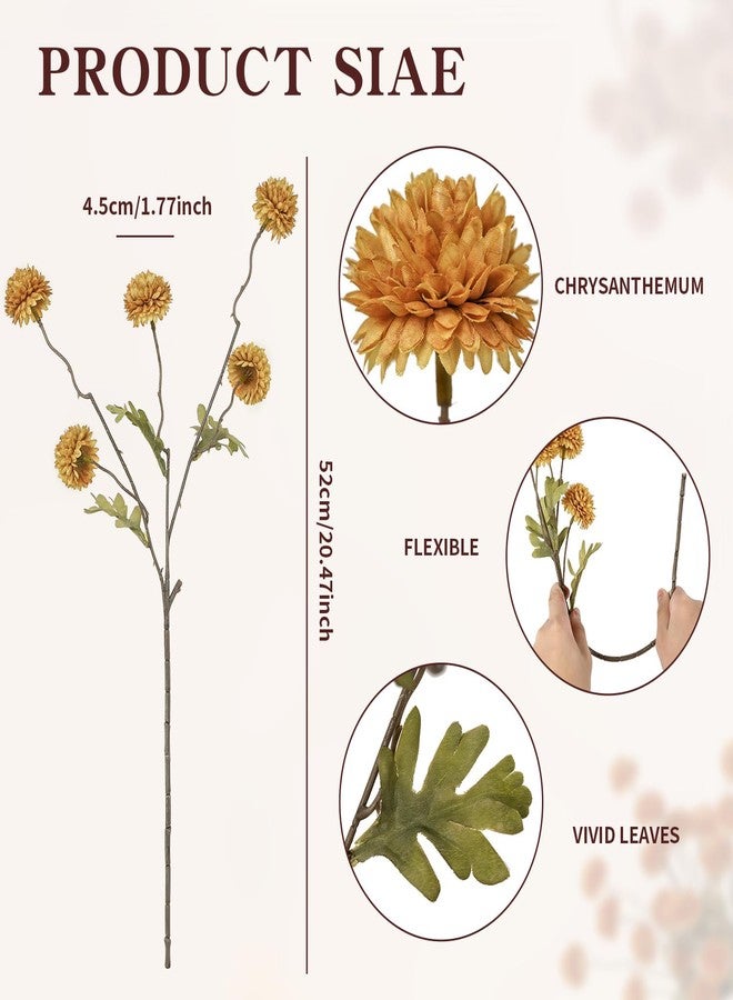 DuHouse 6pcs Artificial Flowers Faux Silk Pompon Mum,Silk Small Mini Chrysanthemum Ball with Stems for DIY Bouquets Centerpieces Vase Home Table Kitchen Decorations(Vintage Yellow) - Image 3
