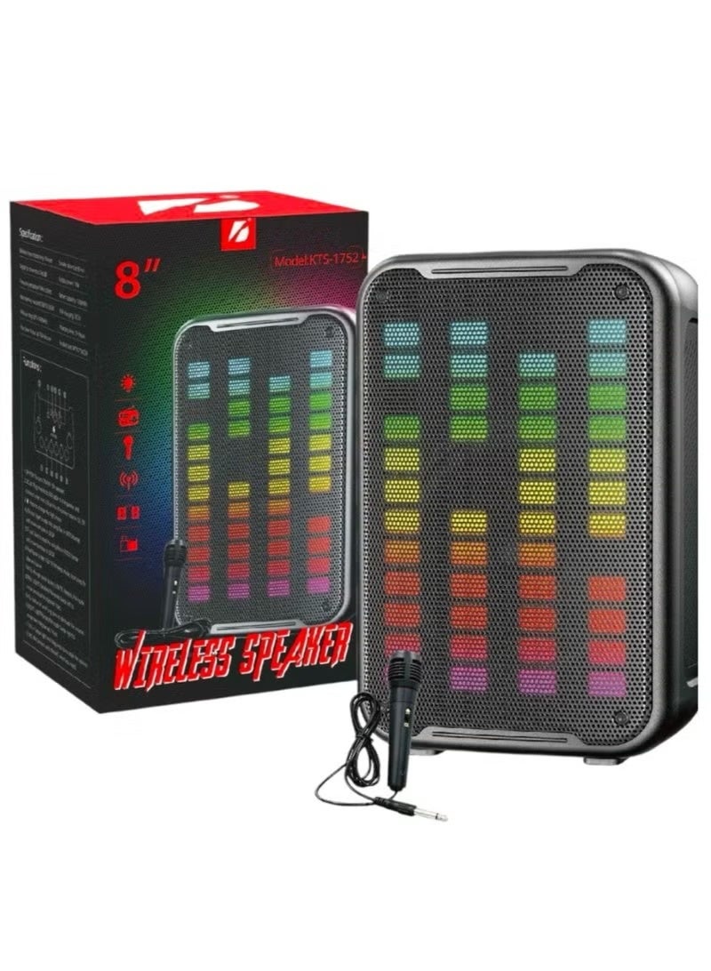 Brudo مكبر صوت خارجي لاسلكي محمول مزدوج بإضاءة LED ملونة RGB بقوة 10 وات وقطر 8 بوصة KTS-1752 - Image 1