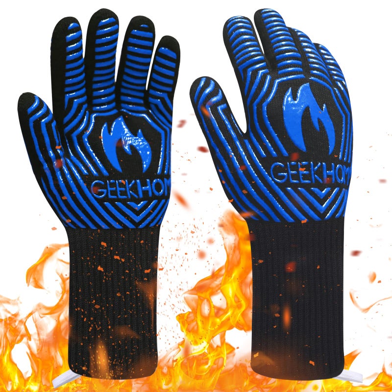 GEEKHOM GEEKHOM BBQ Gloves 1472  Heat Resistant Silicone Gloves EN407 Certified 13 Inch NonSlip Kitchen Safe Gloves Professional Weber Fireplace Barbecue Accessories for Cooking Grilling Baking 