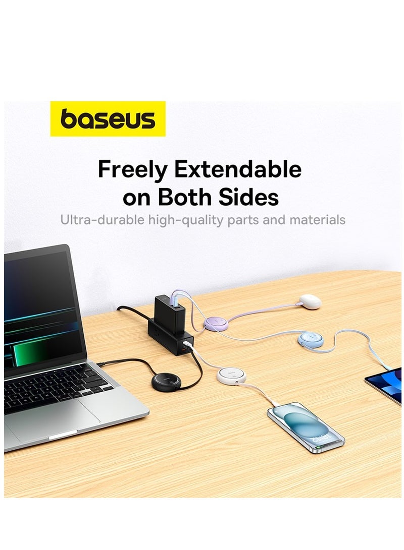 Baseus Retractable USB C Cable, Mini 100W USB C To USB-C PD 5A Fast Charging Cord 4-Stage Length Preset USB Type C Charger Cable For iPhone 15/Pro/Plus/Pro Max, MacBook, iPad Pro, Samsung S23/Switch White - Image 4