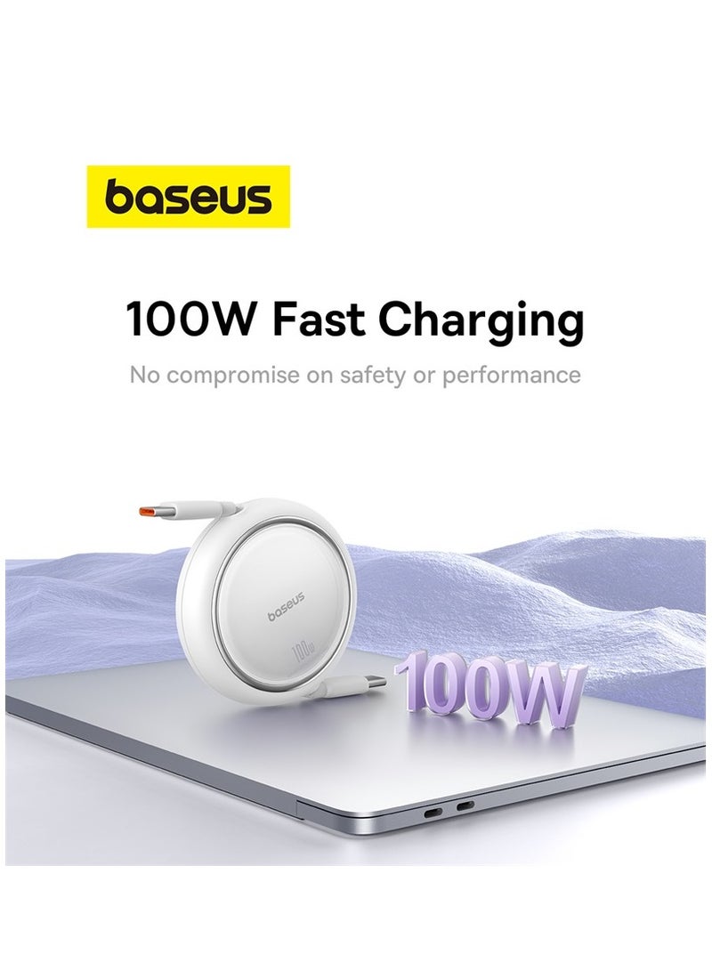 Baseus Retractable USB C Cable, Mini 100W USB C To USB-C PD 5A Fast Charging Cord 4-Stage Length Preset USB Type C Charger Cable For iPhone 15/Pro/Plus/Pro Max, MacBook, iPad Pro, Samsung S23/Switch White - Image 2
