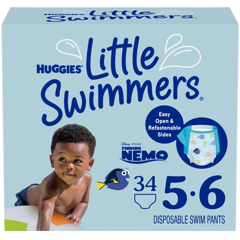 Huggies Little Swimmers Disposable Swim Diapers, Size 5-6 (32+ lbs), 34 Ct (2 packs of 17), Packaging May Vary - Image 1