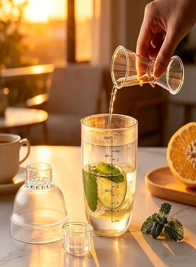 XACA Cocktail Shaker | Acrylic Drink Mixer Bottle with Measurement Markings, Built-in Strainer & Jigger Cap | Bar Tool for Cocktails, Mocktails, Milkshakes, Home Bar Accessories (500ml) - Image 2
