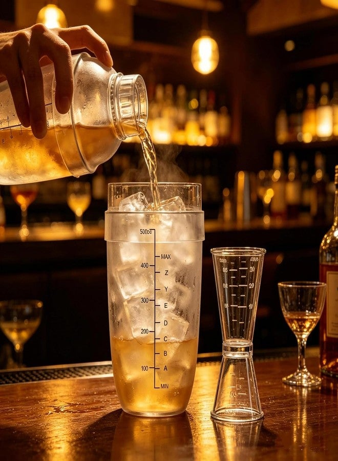 XACA Cocktail Shaker | Acrylic Drink Mixer Bottle with Measurement Markings, Built-in Strainer & Jigger Cap | Bar Tool for Cocktails, Mocktails, Milkshakes, Home Bar Accessories (500ml) - Image 5