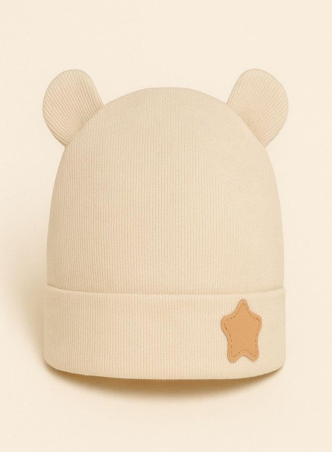 FAMWRAPZ Baby Bear Beanie Cap Lightweight, Soft and Breathable Cotton, 0-3 Months, Elegant New Born Baby Gift Packaging Box Summer Collection Beige - Image 3
