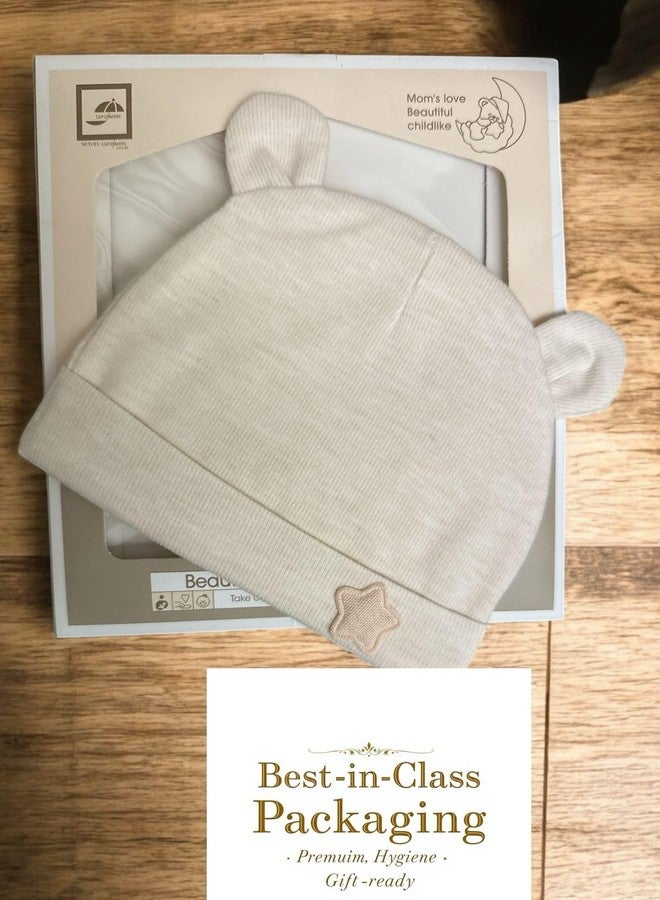 FAMWRAPZ Baby Bear Beanie Cap Lightweight, Soft and Breathable Cotton, 0-3 Months, Elegant New Born Baby Gift Packaging Box Summer Collection Beige - Image 4