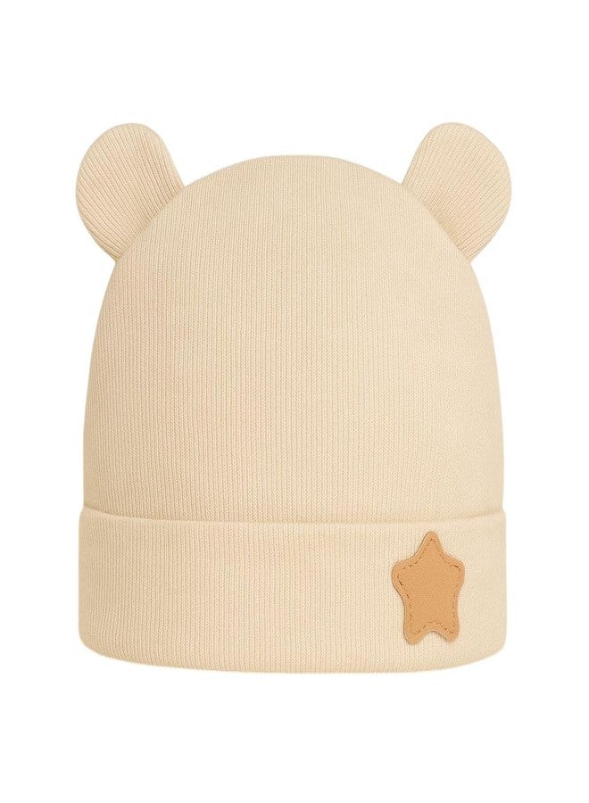 FAMWRAPZ Baby Bear Beanie Cap Lightweight, Soft and Breathable Cotton, 0-3 Months, Elegant New Born Baby Gift Packaging Box Summer Collection Beige - Image 1