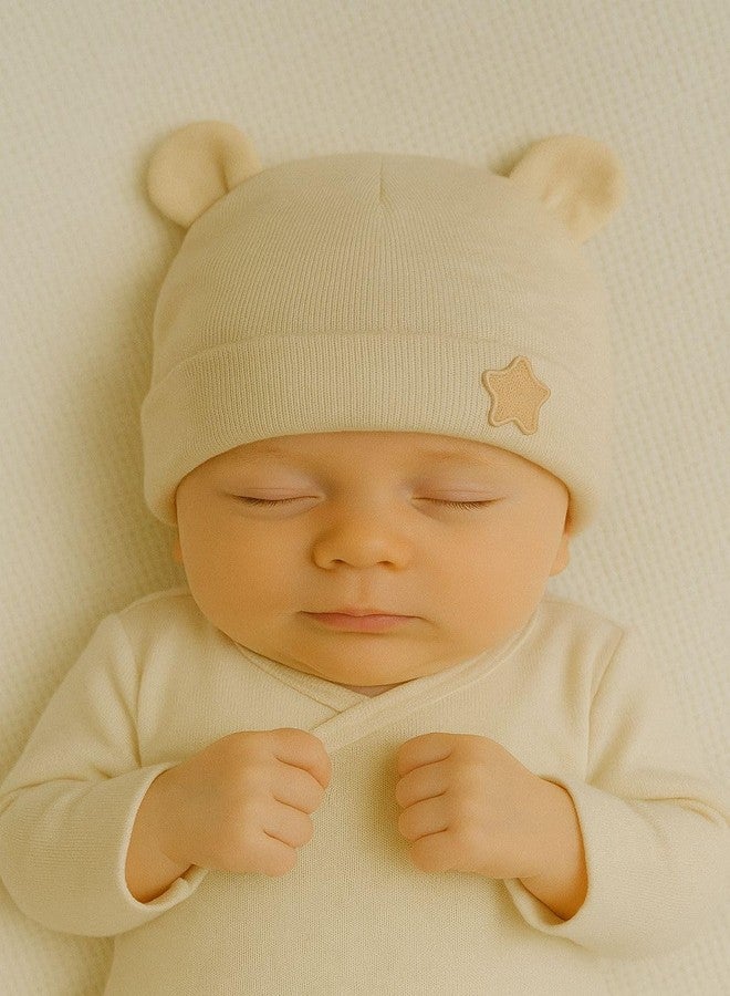 FAMWRAPZ Baby Bear Beanie Cap Lightweight, Soft and Breathable Cotton, 0-3 Months, Elegant New Born Baby Gift Packaging Box Summer Collection Beige - Image 5