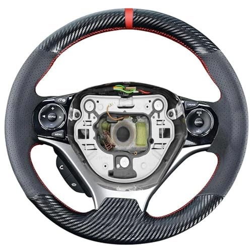 JI Loncky Carbon Fiber Black Genuine Leather Steering Wheel Cover for Honda Civic 9 Civic 2012 2013 2014 2015 Hand Stitched Custom Fit Car OEM Parts Interior Accessories - Image 1