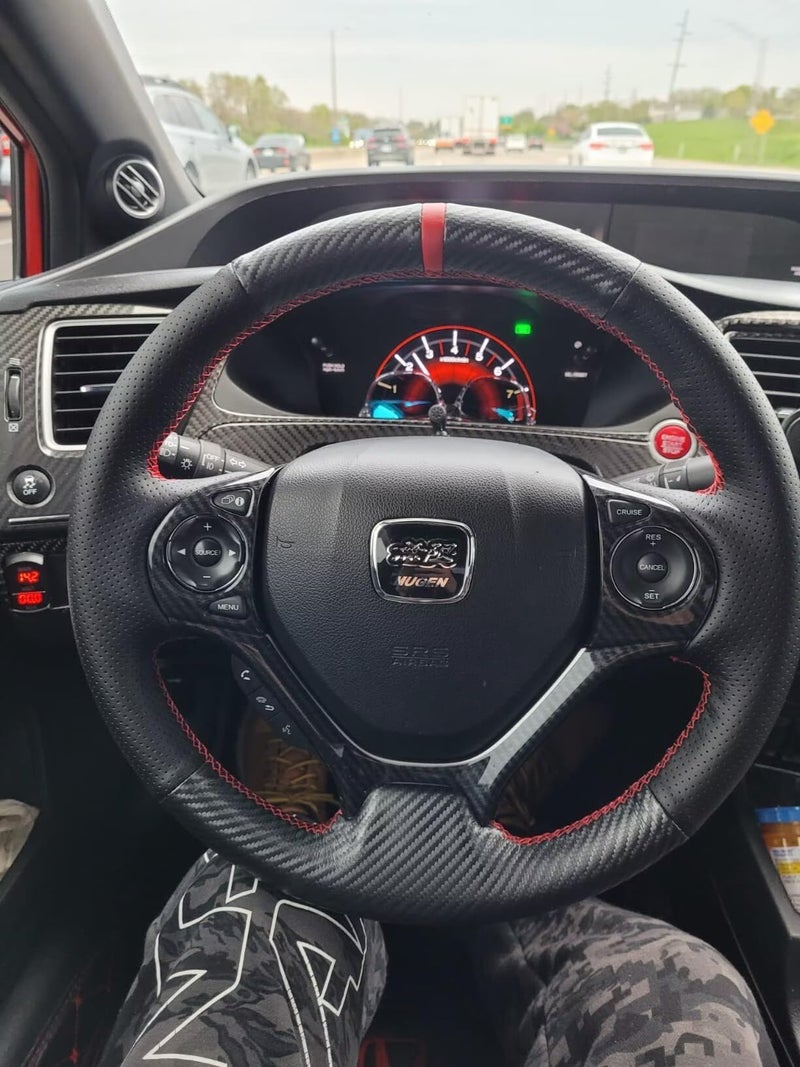 JI Loncky Carbon Fiber Black Genuine Leather Steering Wheel Cover for Honda Civic 9 Civic 2012 2013 2014 2015 Hand Stitched Custom Fit Car OEM Parts Interior Accessories - Image 4