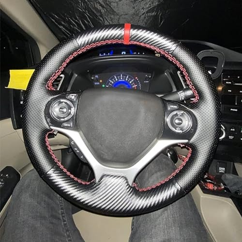 JI Loncky Carbon Fiber Black Genuine Leather Steering Wheel Cover for Honda Civic 9 Civic 2012 2013 2014 2015 Hand Stitched Custom Fit Car OEM Parts Interior Accessories - Image 5