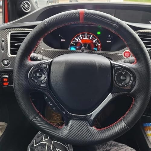 JI Loncky Carbon Fiber Black Genuine Leather Steering Wheel Cover for Honda Civic 9 Civic 2012 2013 2014 2015 Hand Stitched Custom Fit Car OEM Parts Interior Accessories - Image 3