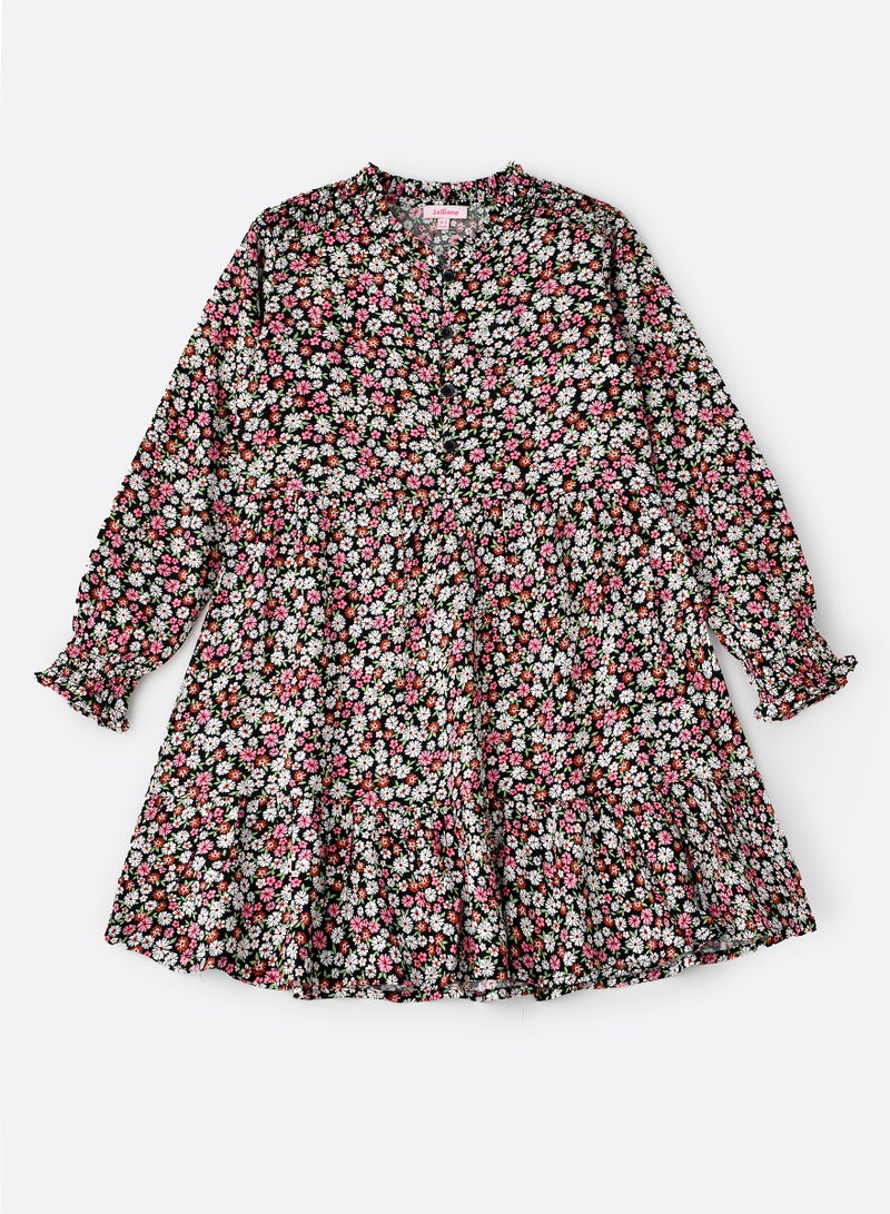 Jelliene فستان بناتي مطبوع بالكامل مصنوع من 100% فيسكوز، فستان ناعم وفضفاض للبنات - Image 1