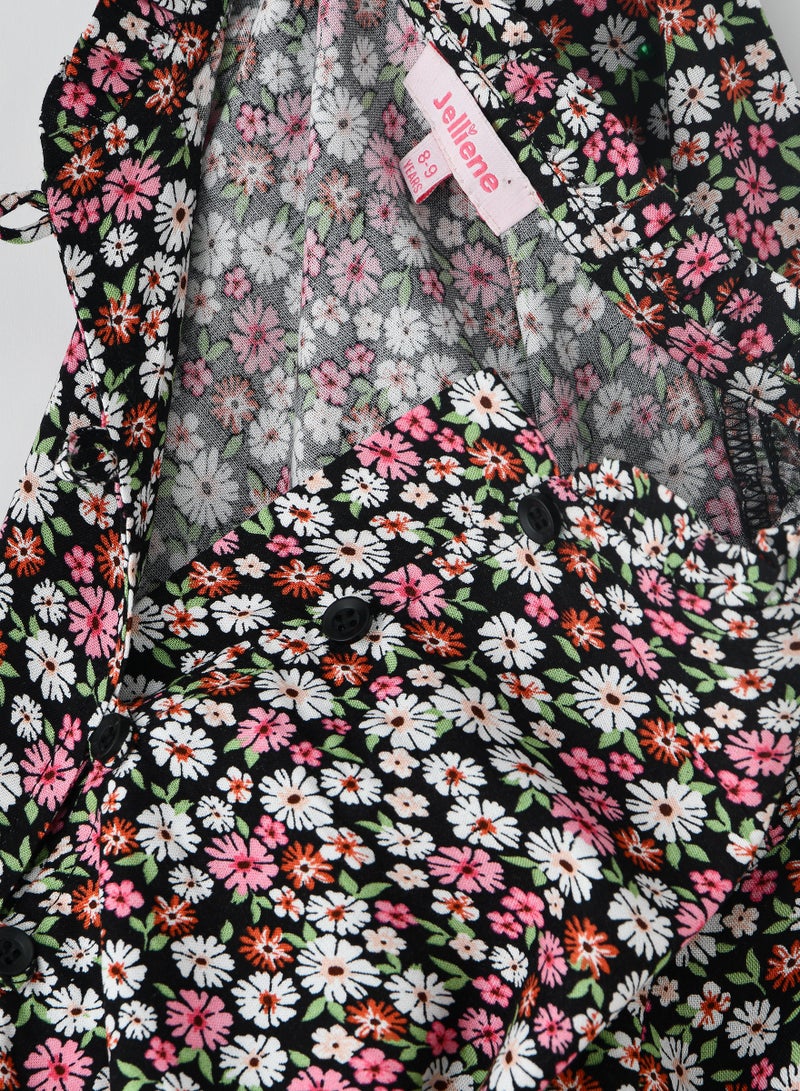 Jelliene فستان بناتي مطبوع بالكامل مصنوع من 100% فيسكوز، فستان ناعم وفضفاض للبنات - Image 4