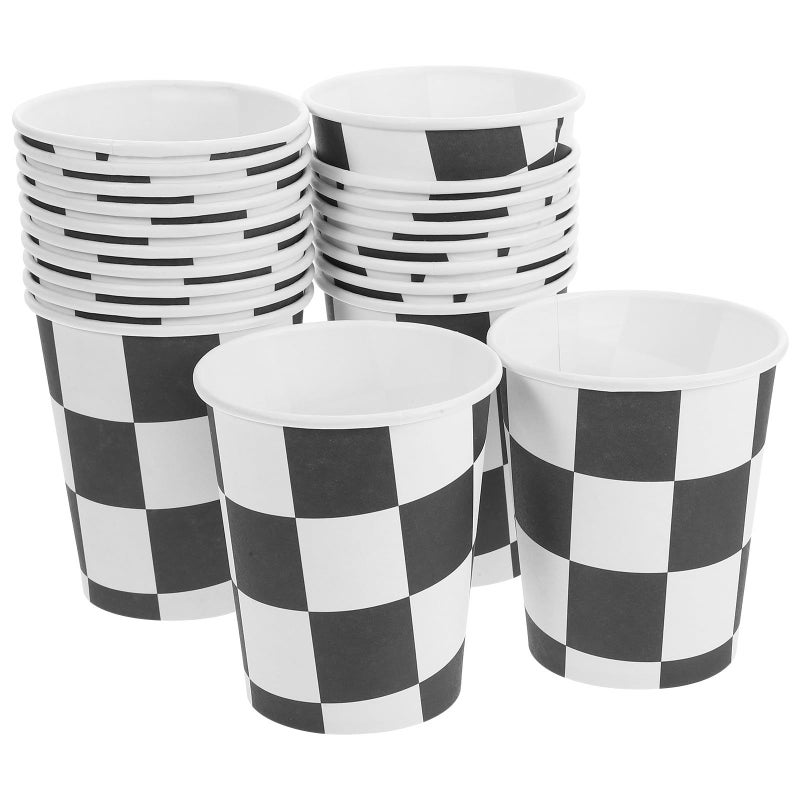 Homoyoyo 20pcs Racing Party Paper Cups 250ml Checkered Disposable Beverage Supplies - Image 2