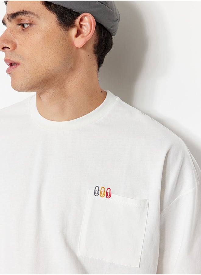 trendyol Men's Oversize/Wide Cut Short Sleeve Color Minimal Embroidery Embroidered Pocket  - Image 1