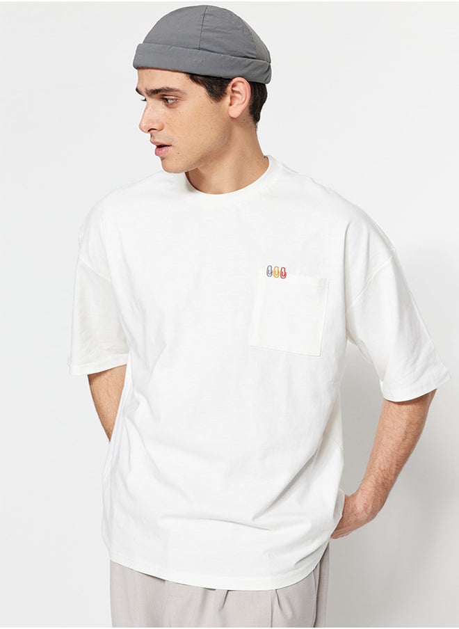 trendyol Men's Oversize/Wide Cut Short Sleeve Color Minimal Embroidery Embroidered Pocket  - Image 2