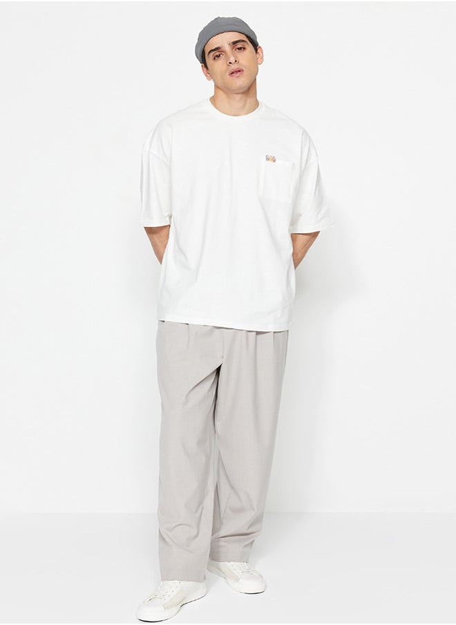 trendyol Men's Oversize/Wide Cut Short Sleeve Color Minimal Embroidery Embroidered Pocket  - Image 4