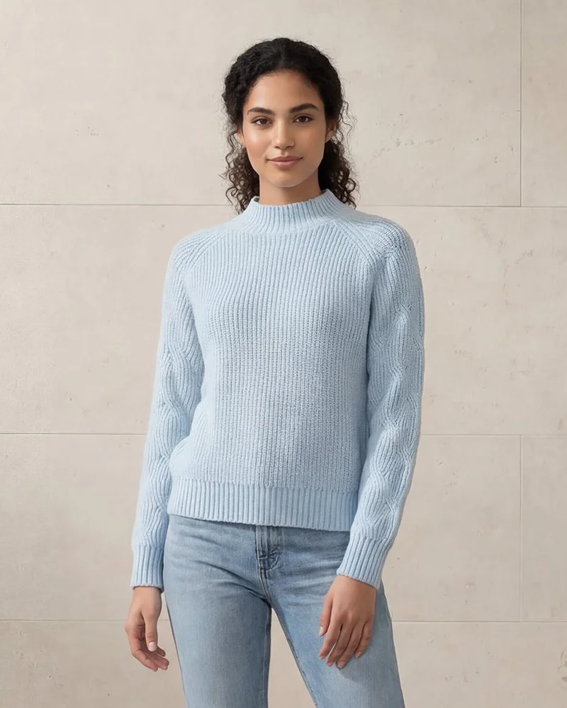 Redtag Womenâ€™s Light Blue Long Sleeve Acrylic Knit Top