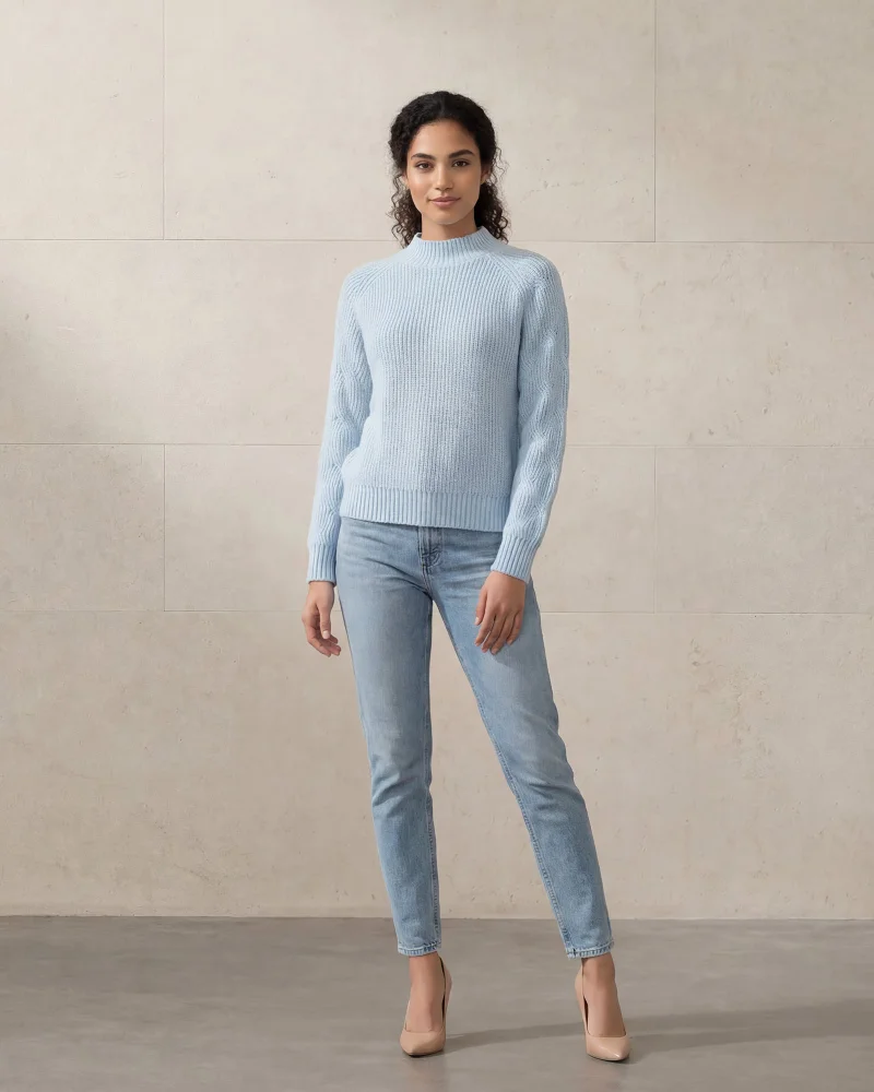 Redtag Womenâ€™s Light Blue Long Sleeve Acrylic Knit Top