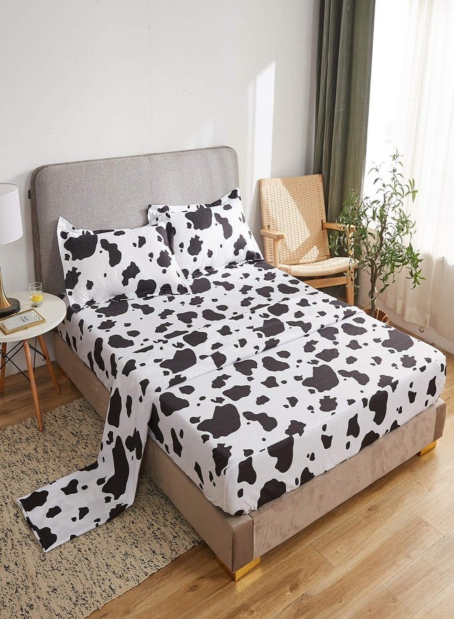 Mengersi Cow Kids Sheet Set Twin Size - Bed Sheets - Black White Cow Sheets - Deep Pockets - 1 Fitted Sheet, 1 Flat, 1 Pillow Case - 3 Piece - Image 1