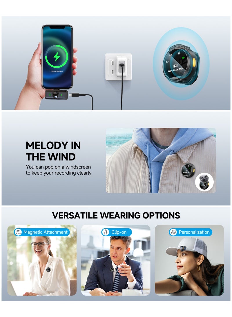 2 Pcs Professional Wireless Lavalier Microphone for iPhone iPad Android PC Camera with Adapter Included Noise Reduction Plug-Play Clip on Lapel Mic for YouTube, Recording, Vlogging, Live Streaming image 11