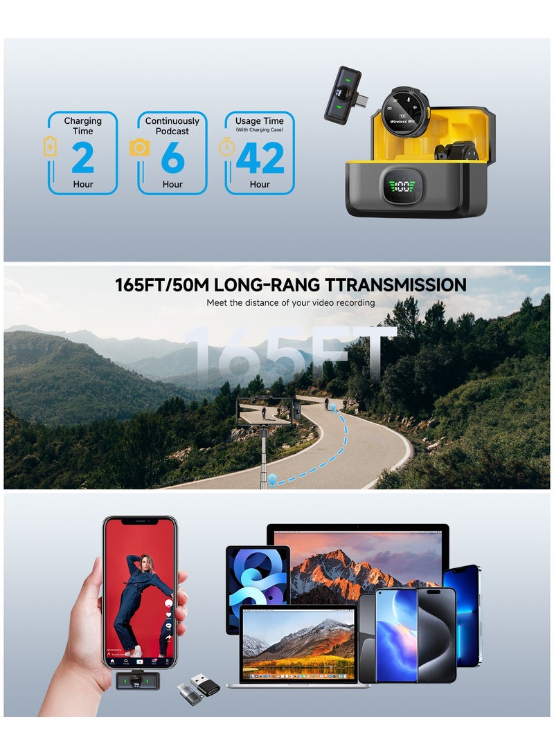 2 Pcs Professional Wireless Lavalier Microphone for iPhone iPad Android PC Camera with Adapter Included Noise Reduction Plug-Play Clip on Lapel Mic for YouTube, Recording, Vlogging, Live Streaming image 12