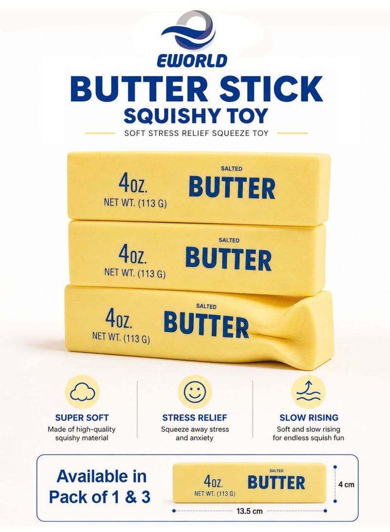 Eworld Butter Stick Squishy Toy - Soft Slow Rising Stress Relief Squeeze Fidget Toy Pocket Size Sensory Toy Available in Pack of 1 & 3 - Image 1