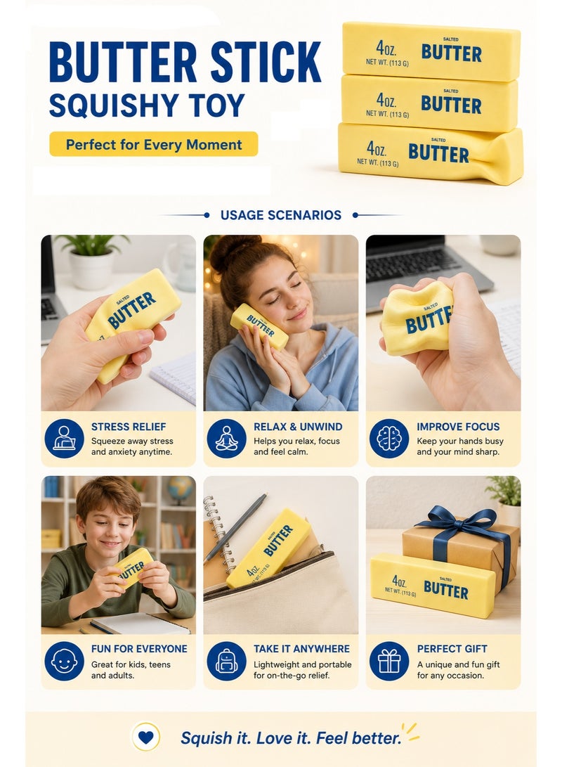Eworld Butter Stick Squishy Toy - Soft Slow Rising Stress Relief Squeeze Fidget Toy Pocket Size Sensory Toy Available in Pack of 1 & 3 - Image 2